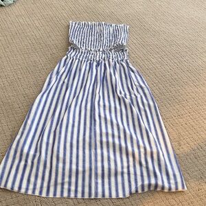 Striped Blue and White Strapless Summer Dress